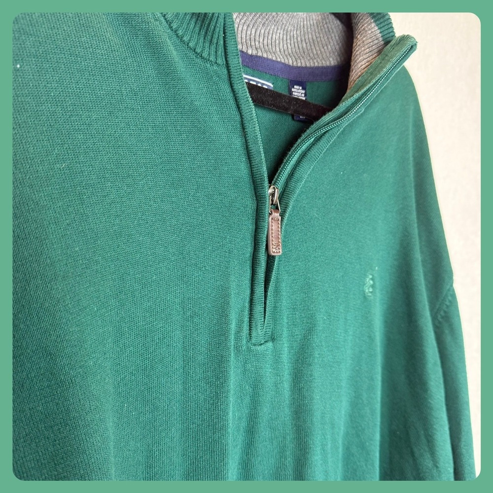 IZOD‎ Men's Green 100% Cotton 1/4 Zip Pullover Sweater 3XL Quarter Zip